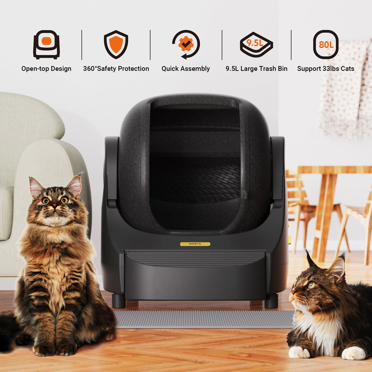 DVPETS Open-Top Self Cleaning Cat Litter Box, Smart Litter Box Max, BP24Z01