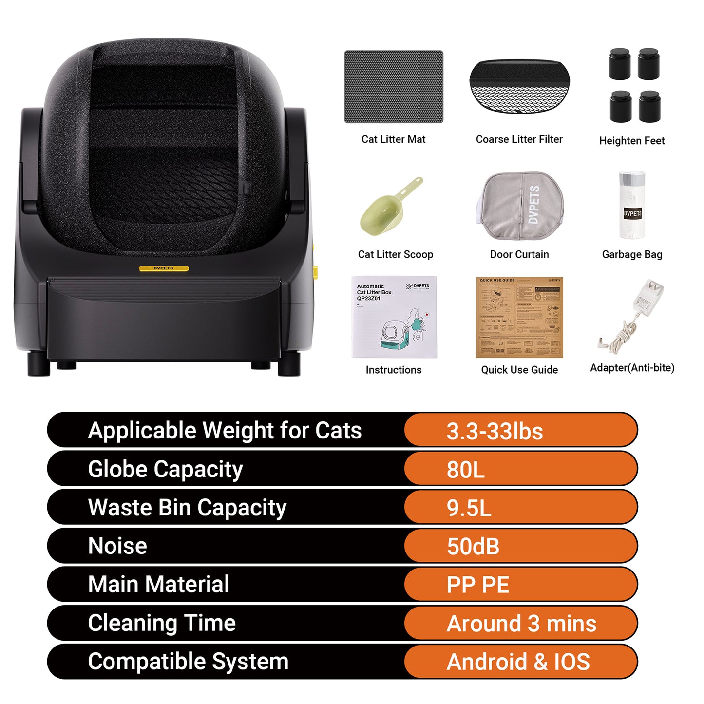 DVPETS Open-Top Self Cleaning Cat Litter Box, Smart Litter Box Max, BP24Z01