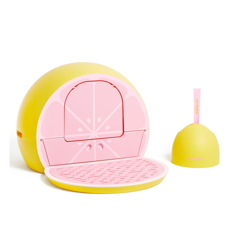 VETRESKA Sifting Cat Litter Box with Lid Scoop Set, Pink Grapefruit