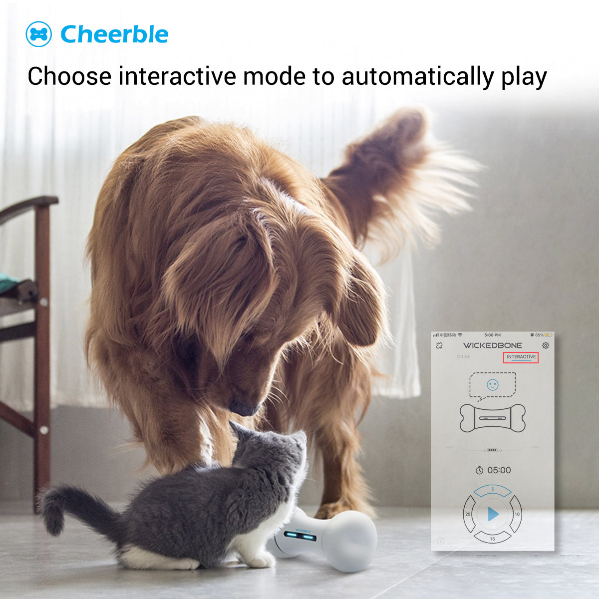 Cheerble Wickedbone Smart Interactive Dog Toy, Automatic Moving Bouncing  Rolling Toy Bone Shape, App Remote Control Pet Toy for Dog & Puppy, Blue